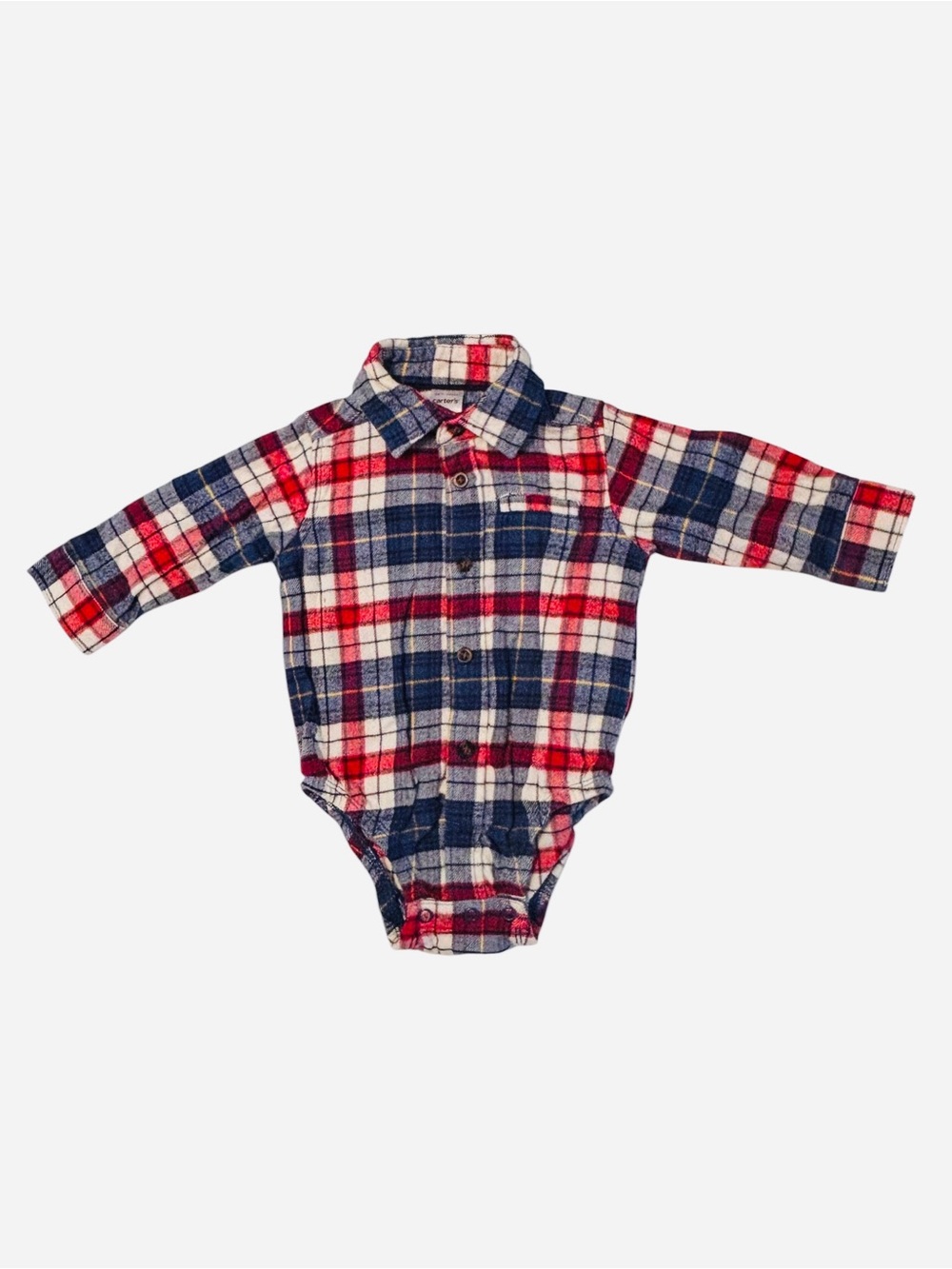 Carter's Plaid Button-Front Onesie in Red, Blue & White 6M 4 0571